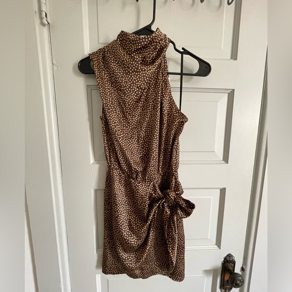Short satin asymmetrical neckline mini dress